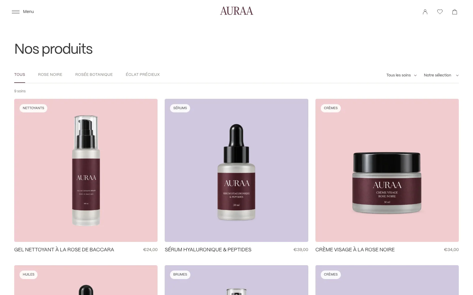 Catalogue des soins Auraa