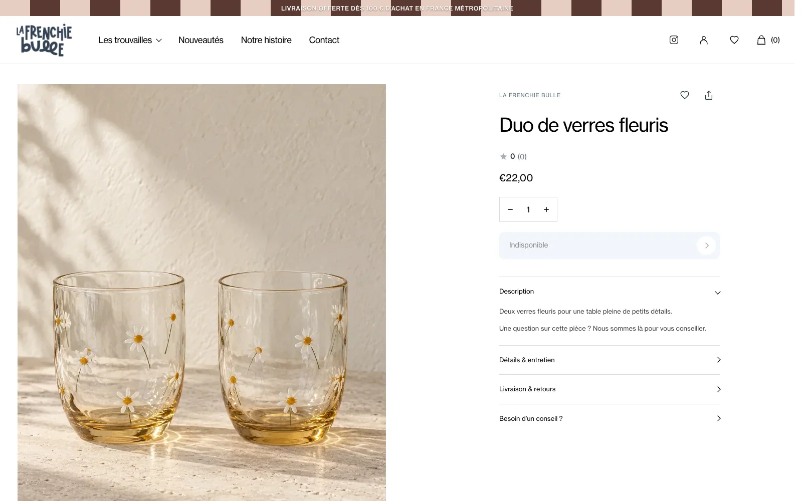 Fiche produit de La Frenchie Bulle : duo de verres fleuris